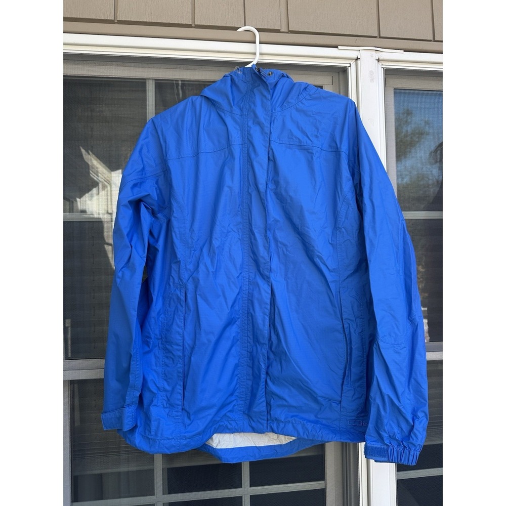 LL Bean Trail Model Rain Jacket Misses Large Light blue Hooded Raincoat